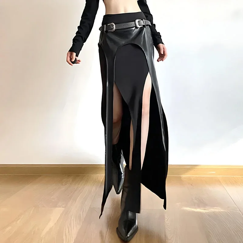 Goth Double Slit Maxi Skirt chiffon skirt lightweight