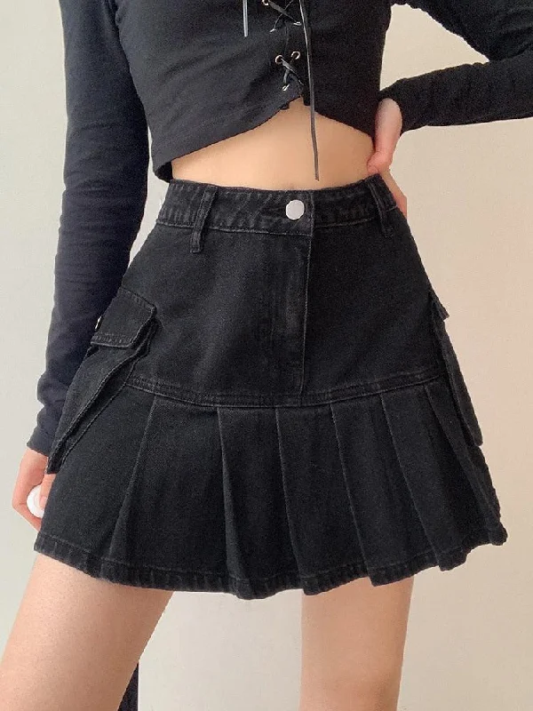 Grunge Cargo Denim Mini Skirt corduroy skirt durable