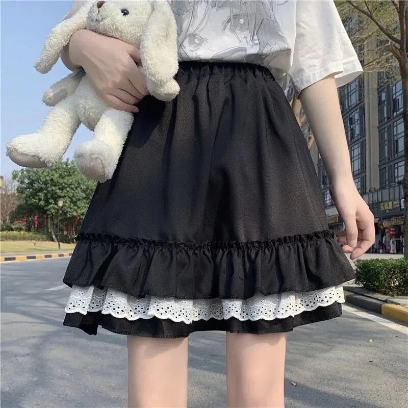 Lace Detailed Ruffle Mini Skirt wool skirt sturdy