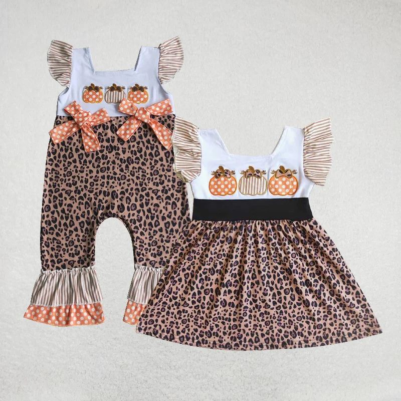 RTS Embroidered Pumpkin Leopard Skirt and Romper Matching velvet skirt plush