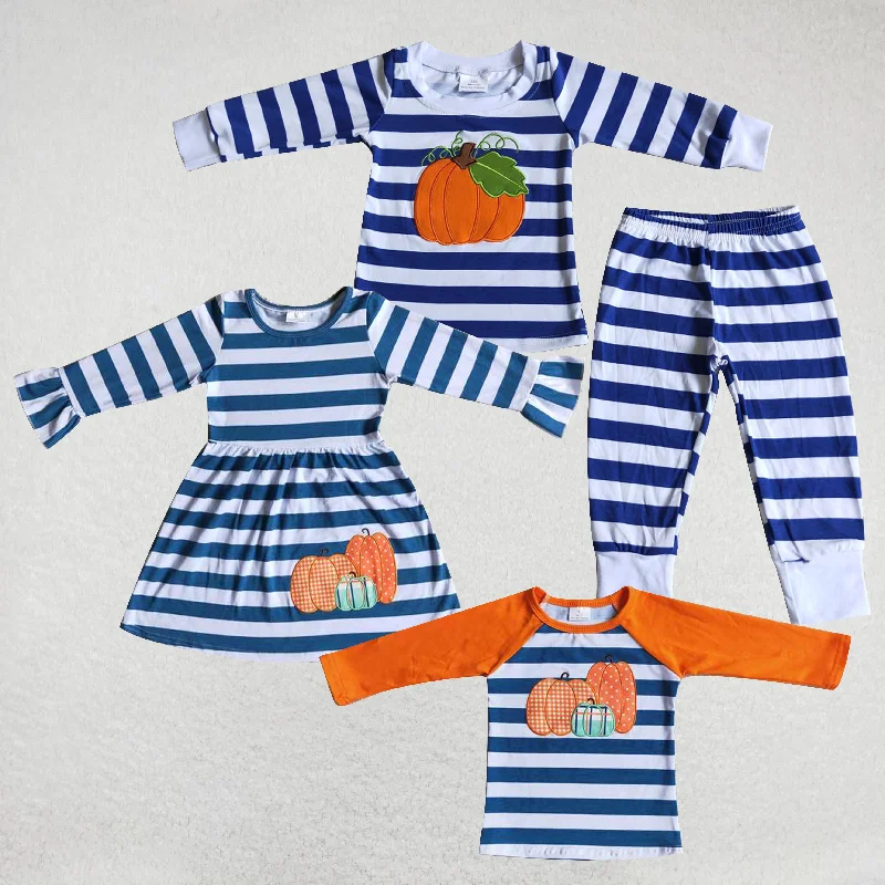 RTS Pumpkin Embroidery Striped Pajama Skirt Top Set Matching leather skirt bold