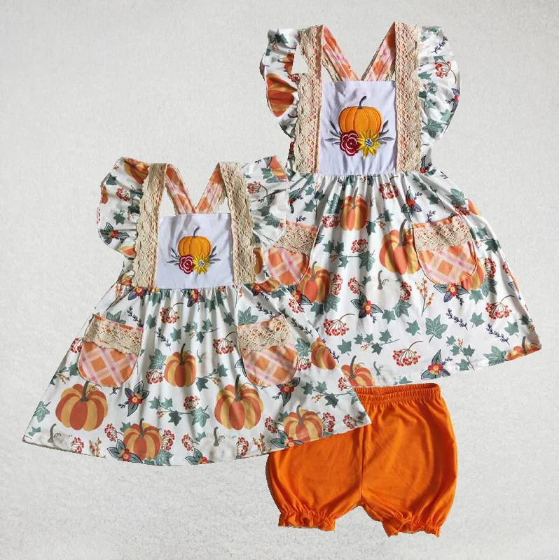 RTS Pumpkin Halloween suit and romper matching clothes Embroidered flower Halloween suit skirt tulle skirt dreamy