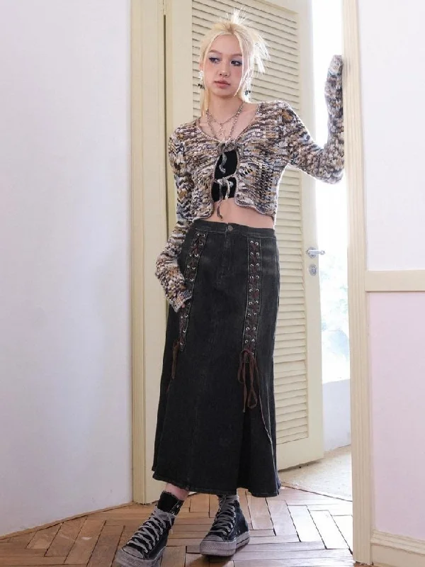 Retro niche design long skirt【s0000003513】 leather skirt modern