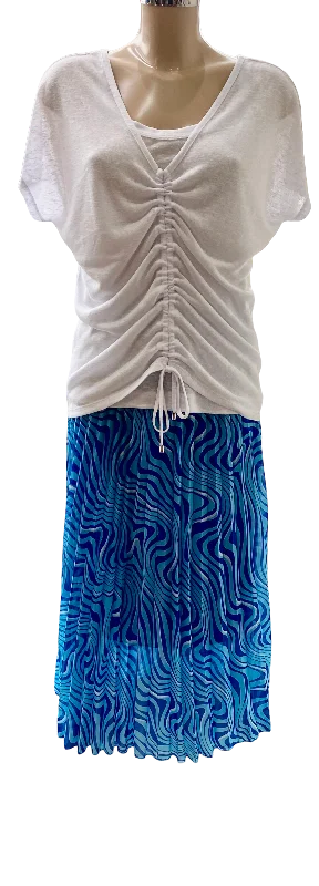 Pleated Swirl Print Midi Length Skirt (2 Colours) belted skirt waist