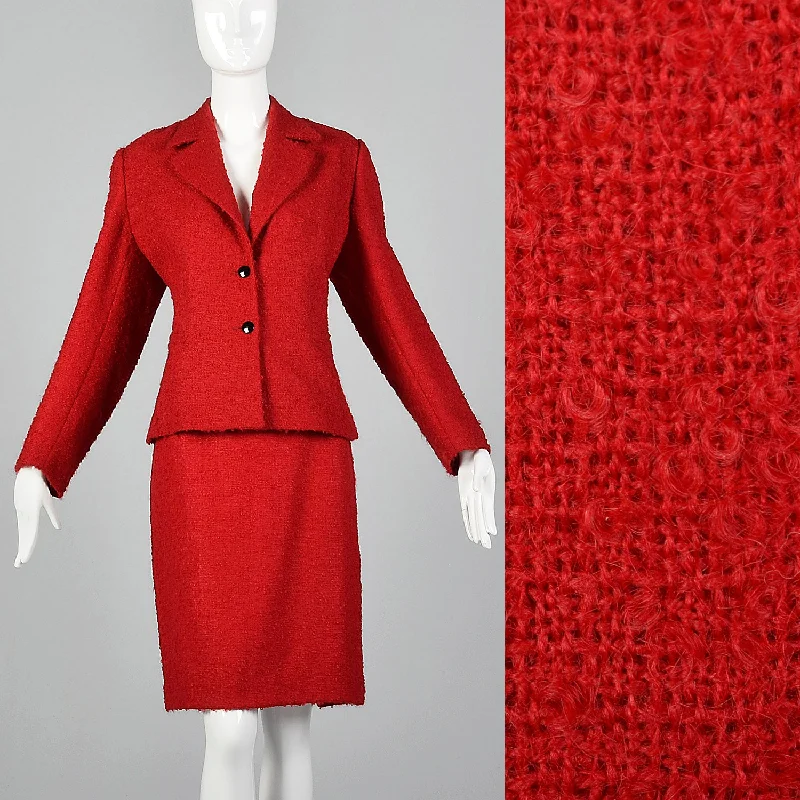 1960s Pierre Cardin Red Wool Skirt Suit spandex blend skirt