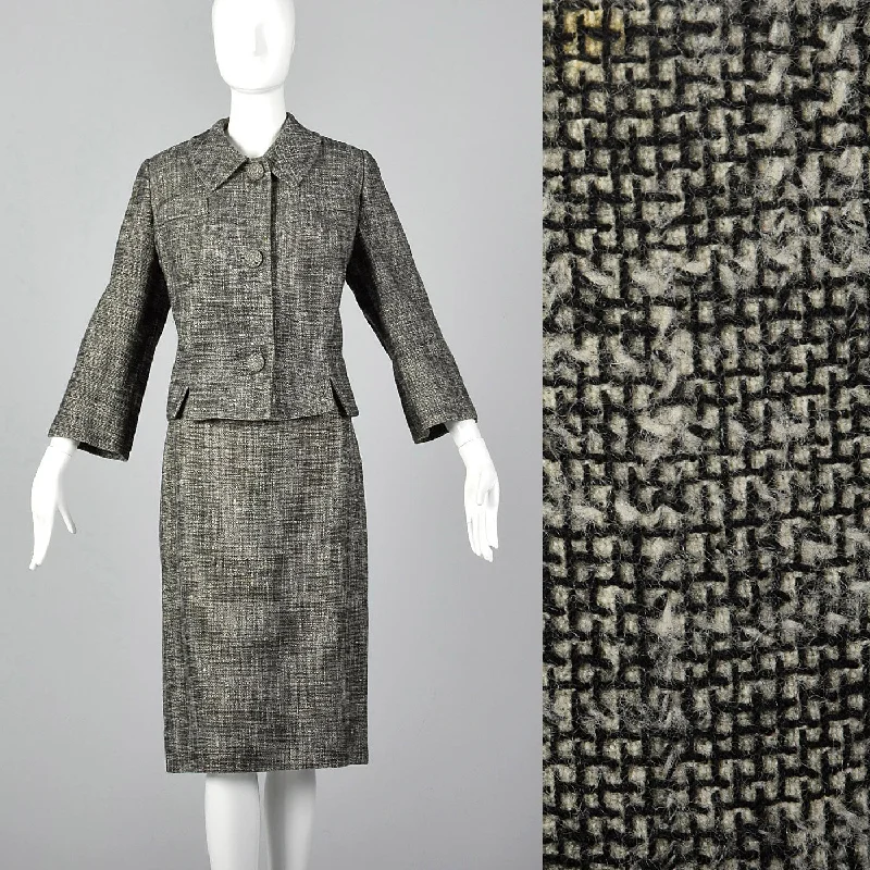 1960s Tweed Skirt Suit silk skirt lustrous