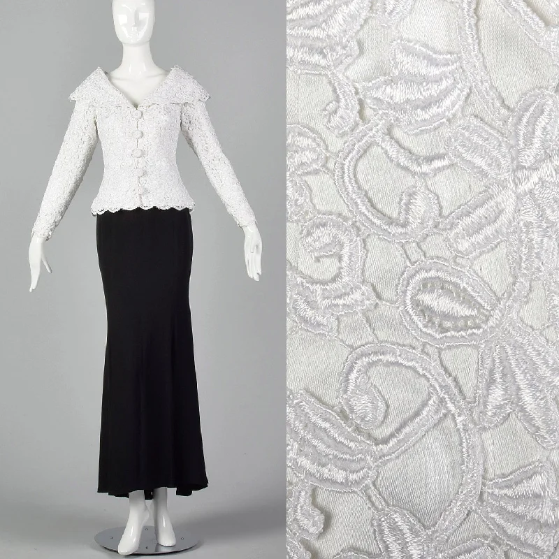 1990s Saks Fifth Ave White Lace Top with Black Mermaid Skirt wool skirt sturdy