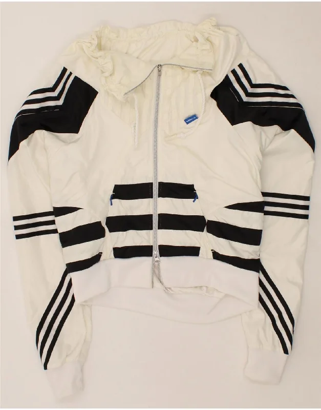 ADIDAS Womens Crop Tracksuit Top Jacket EU 38 Medium Off White Colourblock