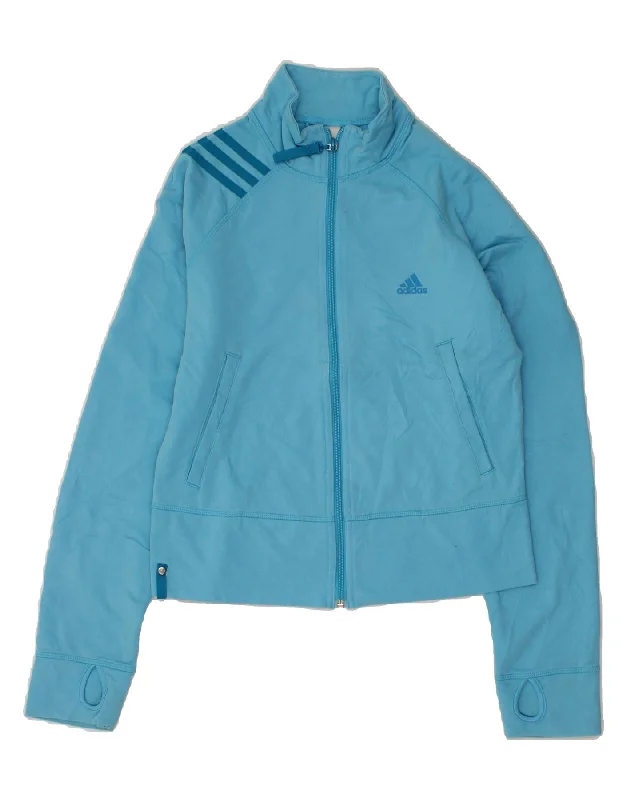 ADIDAS Womens Crop Tracksuit Top Jacket UK 12 Medium Blue Cotton