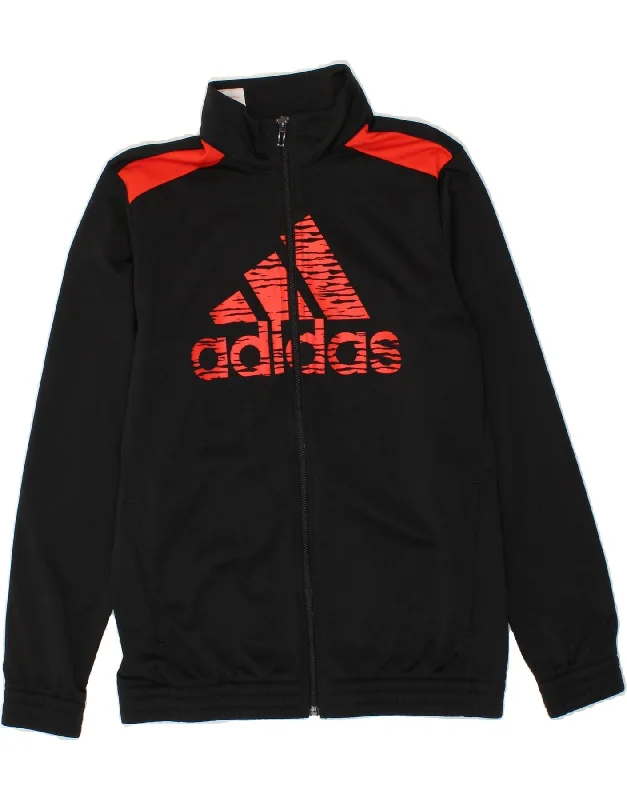 ADIDAS Womens Graphic Tracksuit Top Jacket UK 12 Medium Black