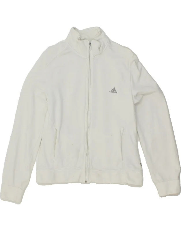 ADIDAS Womens Tracksuit Top Jacket UK 14 Medium  White Cotton