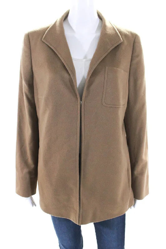 Akris Womens Unlined Fleece Hook & Eye Blazer Jacket Brown Cashmere