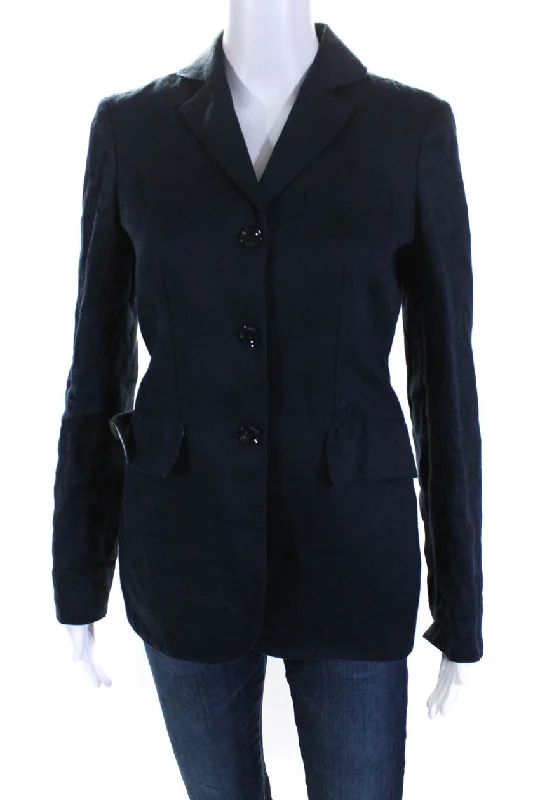 Armani Collezioni Womens Three Button Notched Lapel Blazer Jacket Navy