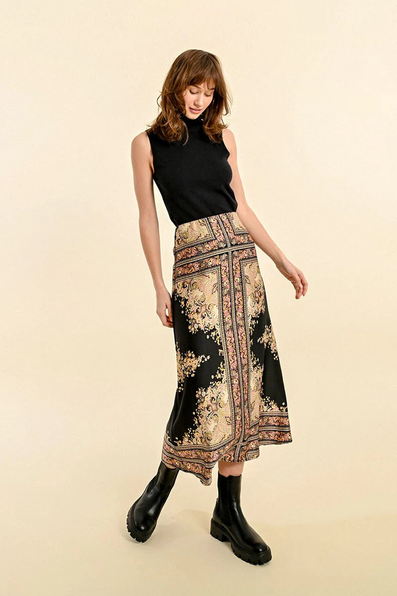 Baroque Pattern Midi Skirt velvet skirt plush