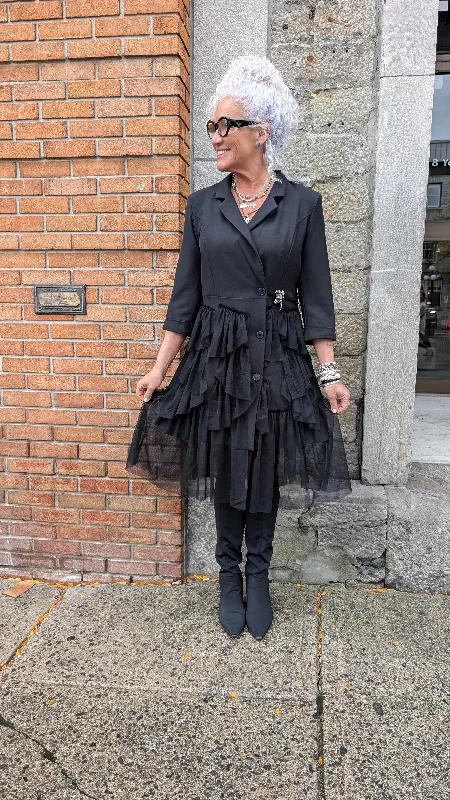 Black tulle Jacket Button Front Dress