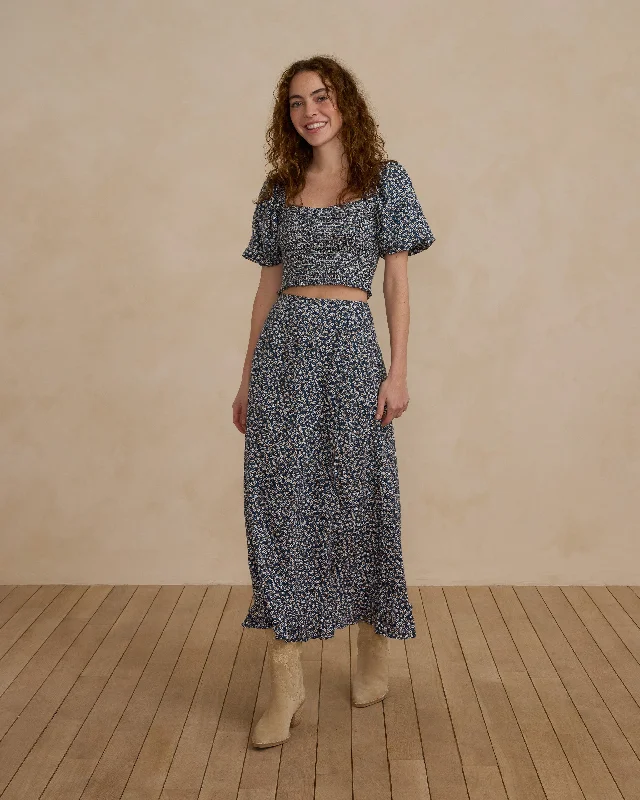 Button Slit Skirt | Blue Floral seamless skirt comfort