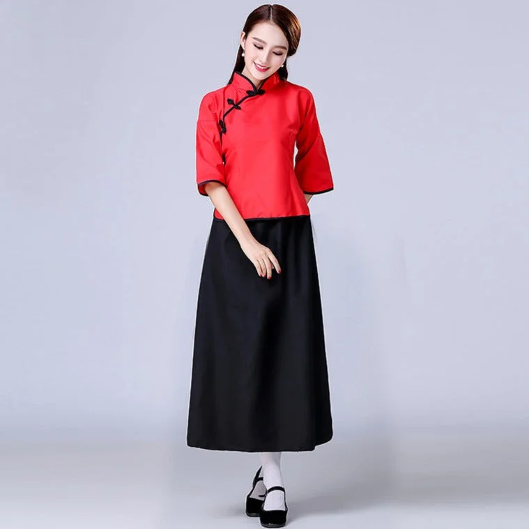 Cheongsam Top Full Length Skirt Chinese Suit 1930's School Uniform lace skirt delicate