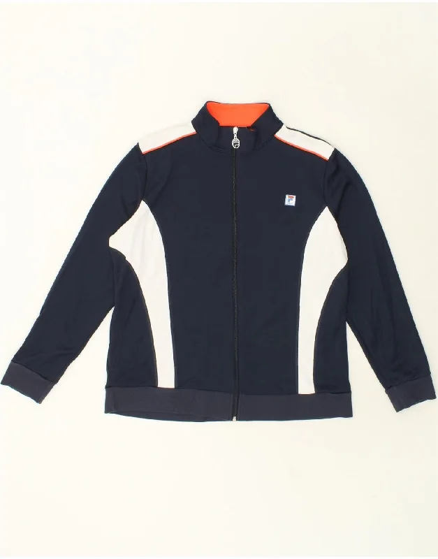 FILA Womens Tracksuit Top Jacket UK 18 XL Navy Blue Colourblock Cotton