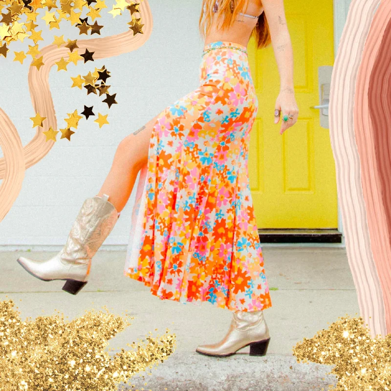 Retro Floral Maxi Skirt corduroy skirt durable