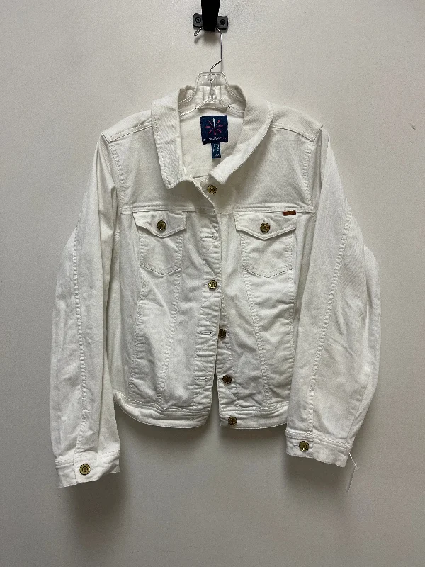 Jacket Denim By Isaac Mizrahi In White Denim, Size: 2x