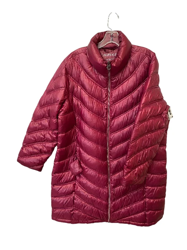 Jacket Puffer & Quilted By Calvin Klein In Red, Size: 1x