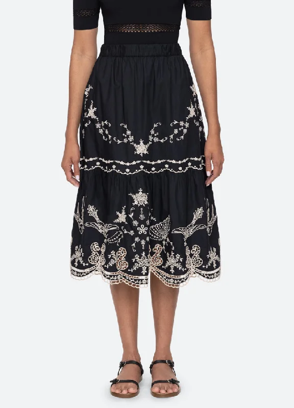 Kingsley Embroidered Skirt in Black cotton skirt soft