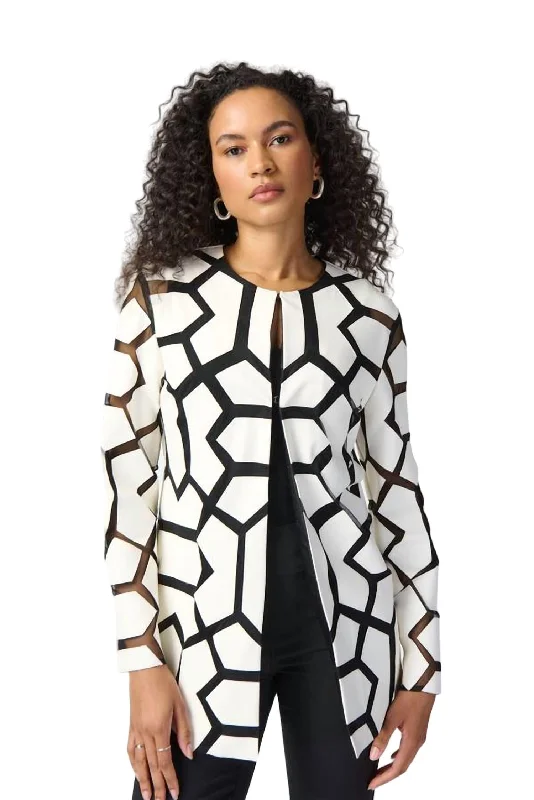 Laser Cut Leatherette On Mesh Jacket In Black,white