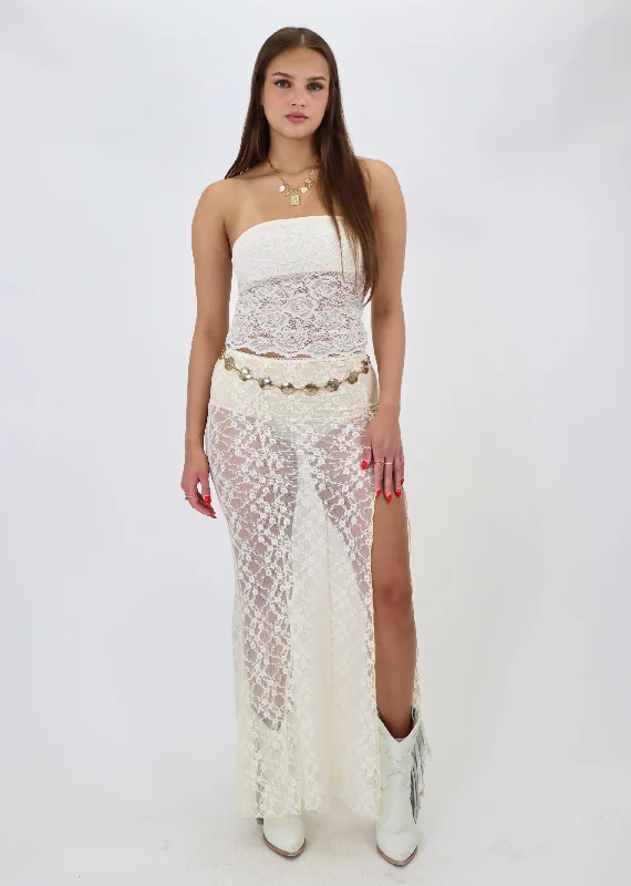 Miss Universe Lace Maxi Skirt ★ Cream low waist skirt