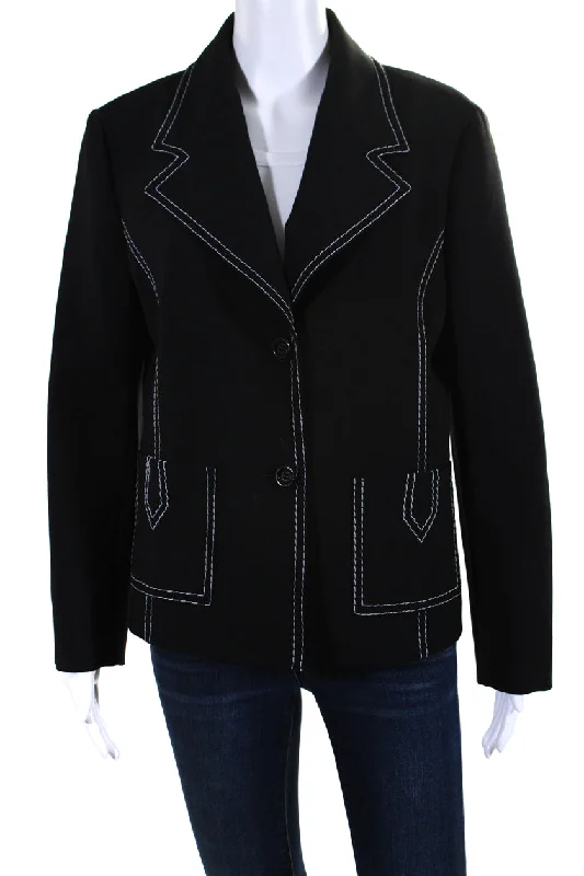 Moschino Boutique Womens Contrast Stitched Two Button Blazer Jacket Black Sz 12