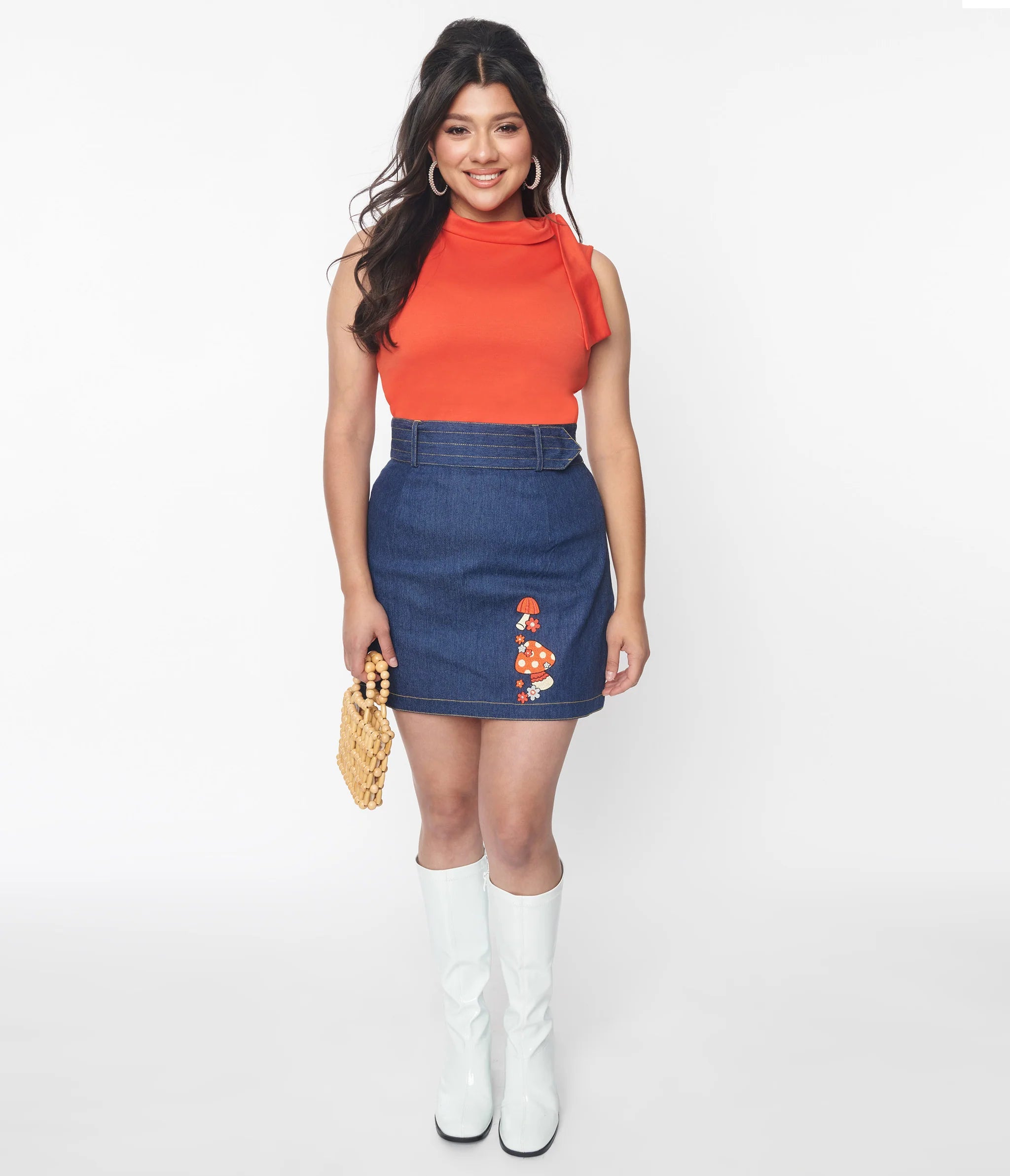 Mushroom Embroidered Denim Skirt denim skirt casual