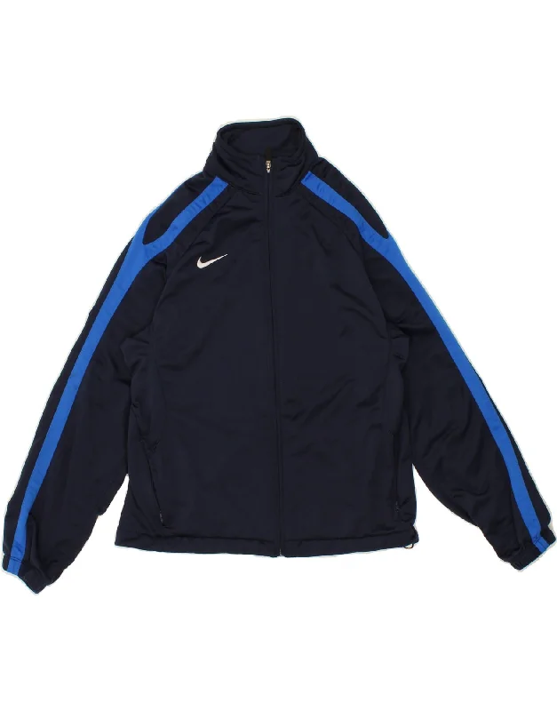 NIKE Womens Tracksuit Top Jacket UK 12 Medium Navy Blue Colourblock