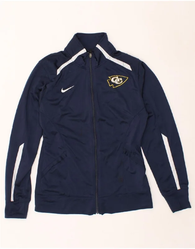 NIKE Womens Tracksuit Top Jacket UK 14 Medium Navy Blue Colourblock