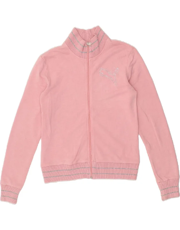 PUMA Womens Graphic Tracksuit Top Jacket UK 10 Small Pink Cotton