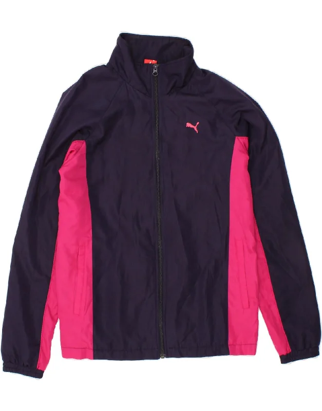 PUMA Womens Tracksuit Top Jacket UK 14 Medium Navy Blue Colourblock