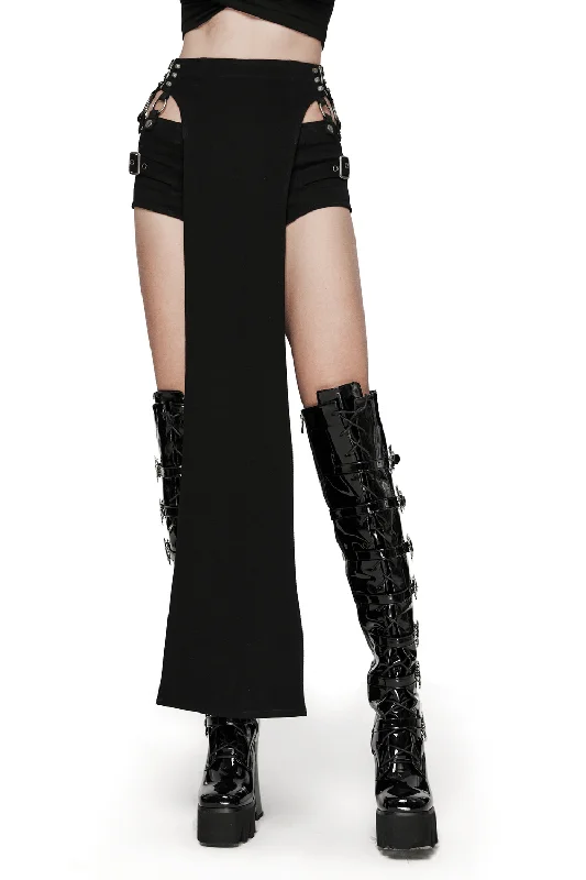Punk Set of Sexy Shorts and High Slit Long Skirt satin skirt smooth