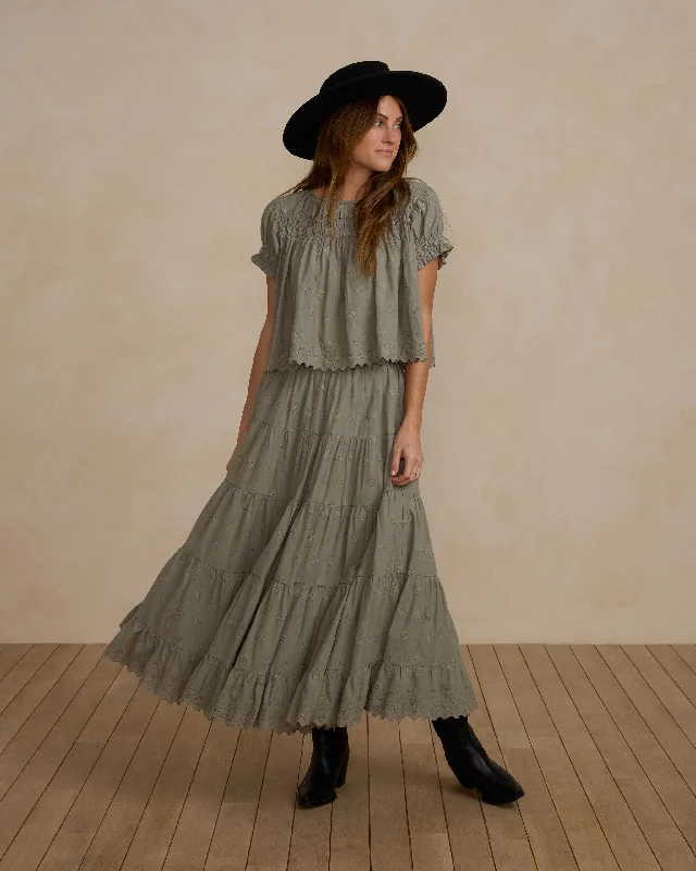 Ruffle Tiered Midi Skirt | Laurel corduroy skirt comfortable