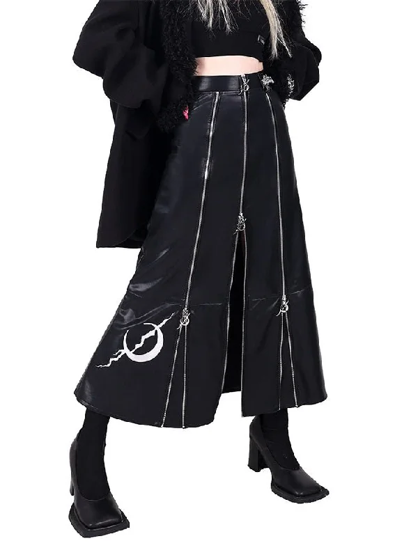 Zipper A-line PU Long Leather Skirt【s0000000306】 silk skirt smooth