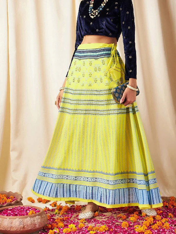 Women Yellow Geometric Bias Flared Skirt low waist skirt