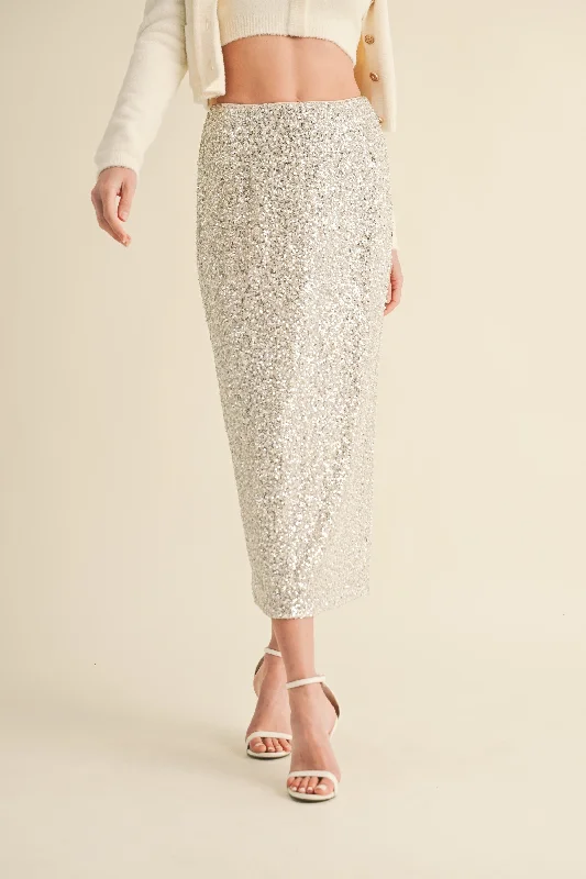 Silver Streak Pearl and Sequin Skirt silk skirt lustrous
