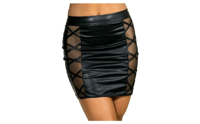 Stretch Wetlook Mesh Criss Cross Skirt Black chiffon skirt lightweight