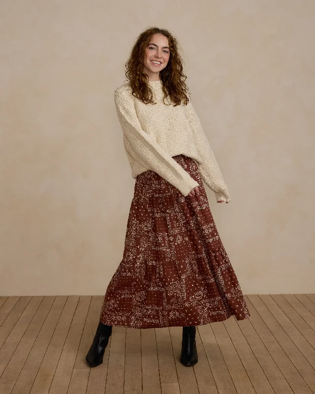 Tiered Midi Skirt | Brick Bandana button skirt front