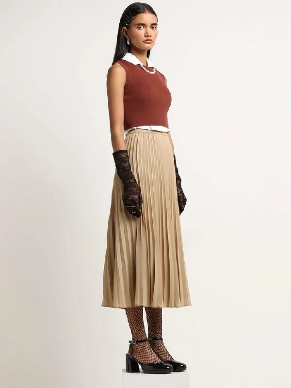 Wardrobe Beige Pleated Skirt summer skirt style