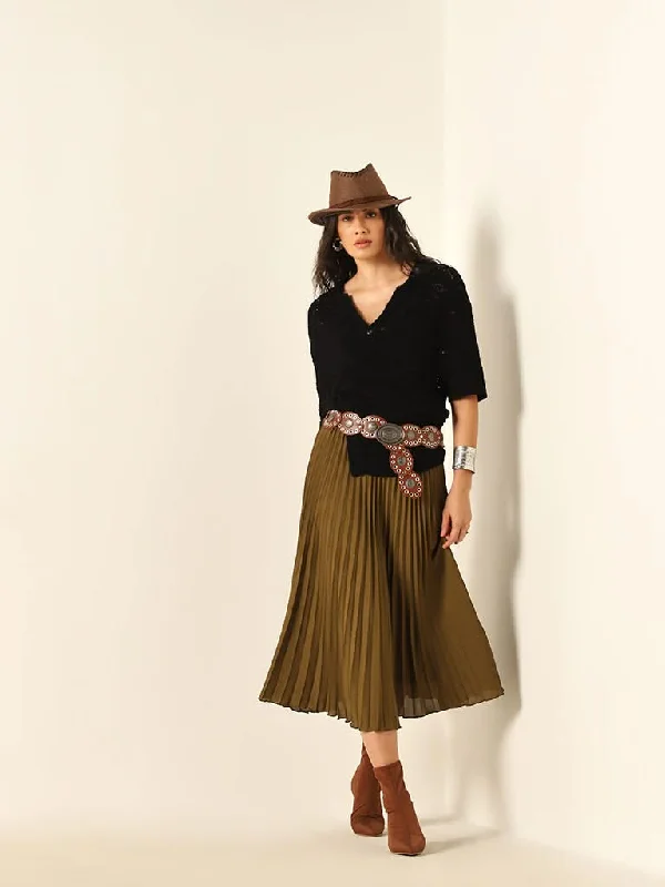 Wardrobe Olive Pleated Skirt velvet skirt plush