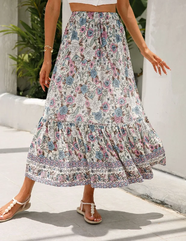 Women Fashion Summer Vacation Floral Print Swing Skirt leather skirt modern