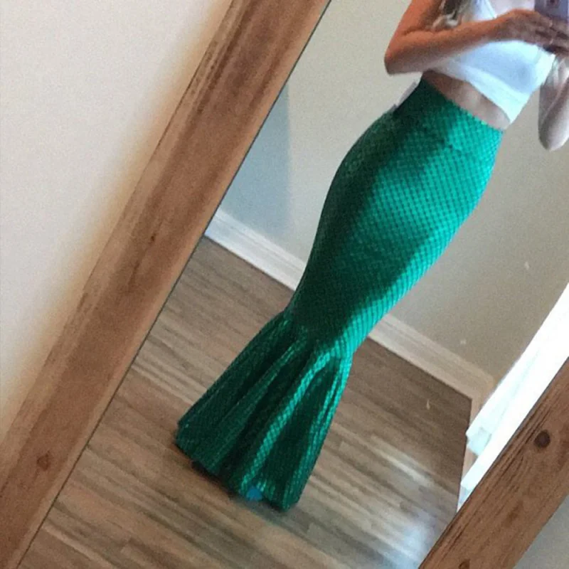 Women'S Fashion Sexy Shiny Fish Scale Pattern High Waist Mermaid Skirt leather skirt refined