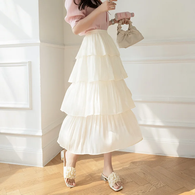 Women'S Fashion Temperament Streamer Mesh Multi-Layer Ruffled Skirt wool skirt thick