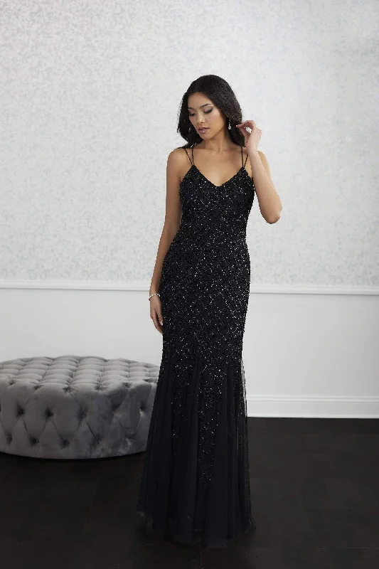 Adrianna Papell Platinum - 40225 Crosshatch Bead Pattern Trumpet Gown