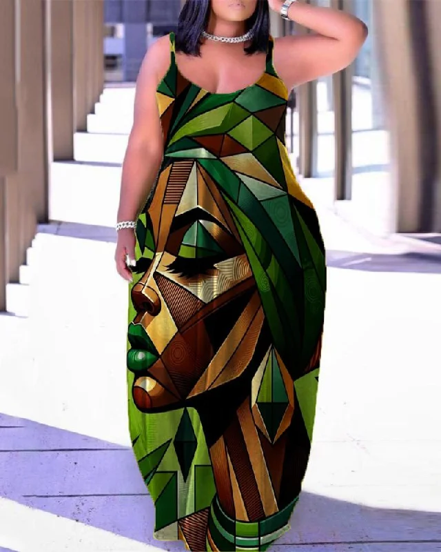 Black Girl Casual Color Contrast Retro Halter Dress