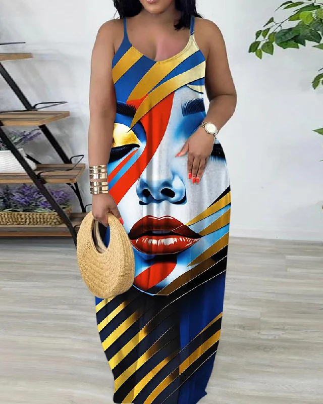 Black Personality Printed Camisole Dress