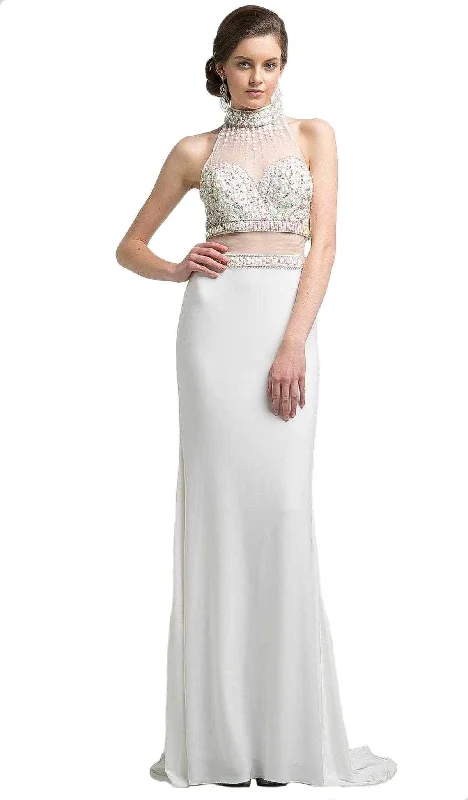 Cinderella Divine - Beaded High Neck Faux Two-Piece Sheath Evening Gown